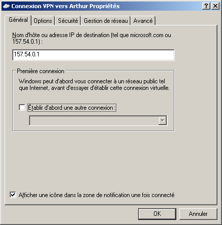 WINDOWS XP. Créez un VPN (propriétés avancées)
