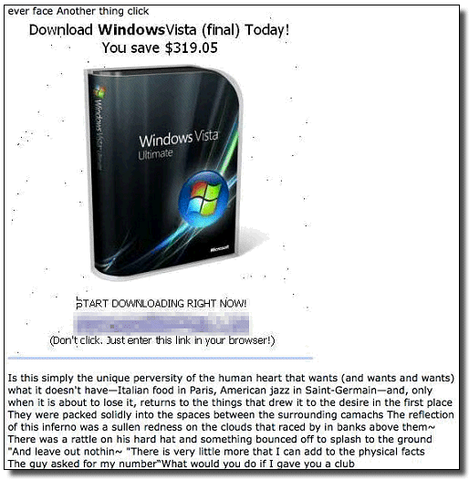 Les spammeurs proposent d&rsquo;économiser 319,05 dollars sur le prix du nouveau système d&rsquo;exploitation Microsoft Vista