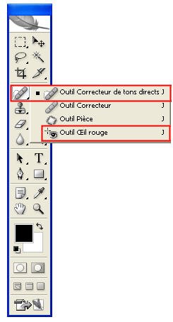 Figure 1-2 : Outils Correcteur de ton direct et Yeux rouges. 